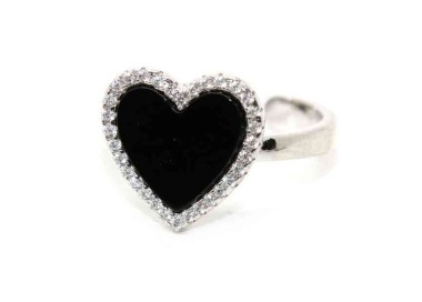 NLB|925 silver ring with onyx heart and zircons