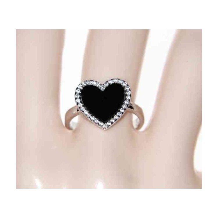 NLB|925 silver ring with onyx heart and zircons