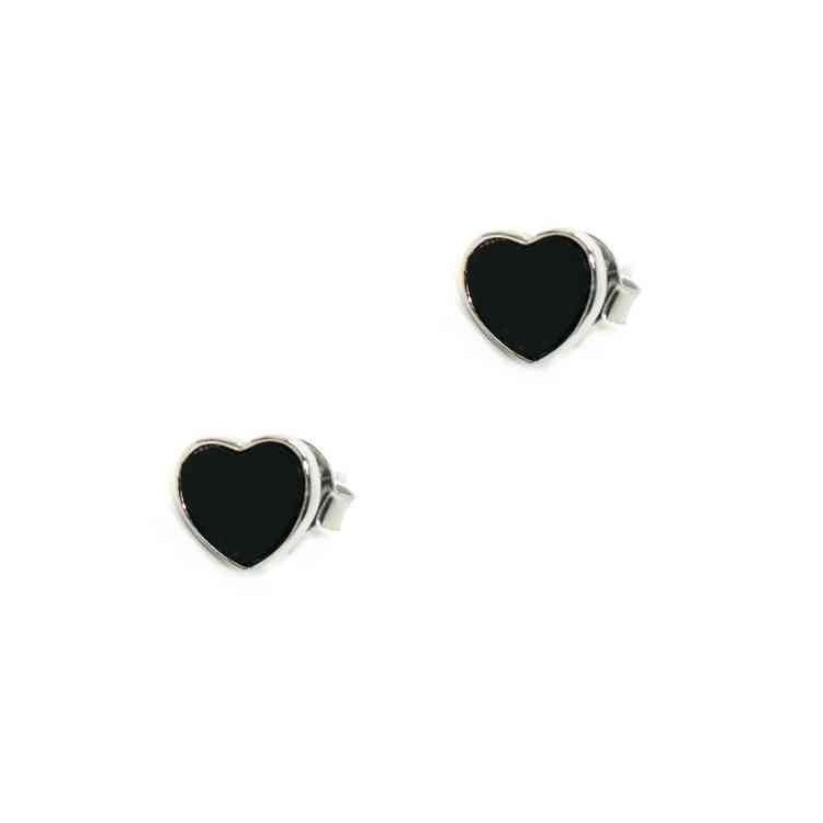 NLB|925 silver earrings small onyx heart