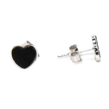 NLB|925 silver earrings small onyx heart