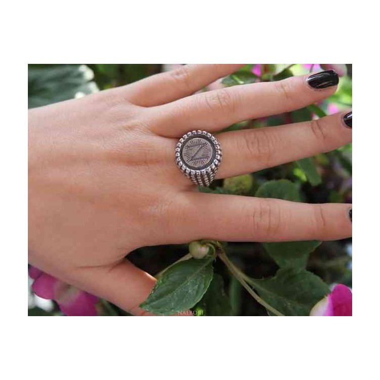 NALBORI Ring Silver 925 for man or woman chevalier shield adjustable with various subjects and monogram