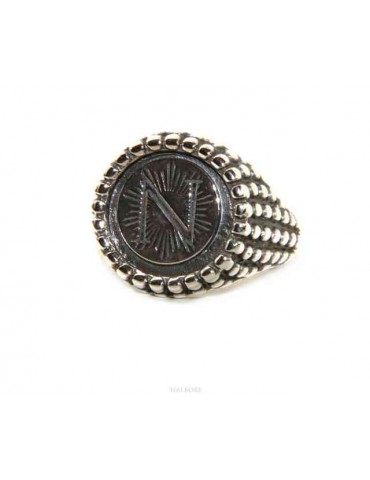 Anello pallinato argento 925 chevalier regolabile monogramma stemma NALBORI