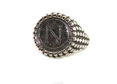 NLB|Anello pallinato argento 925 chevalier regolabile monogramma stemma NALBORI