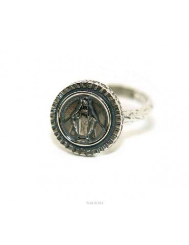 NALBORI Anello Argento 925 da uomo o donna scudo regolabile Madonna Miracolosa