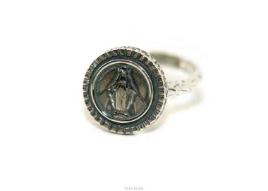 NALBORI Anello Argento 925 da uomo o donna scudo regolabile Madonna Miracolosa