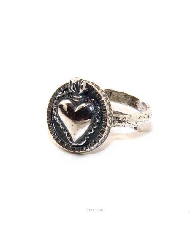 NALBORI Anello Argento 925 da uomo o donna scudo regolabile Sacro Cuore NALBORI Anello Argento 925 da uomo o donna scudo regolabile Sacro Cuore