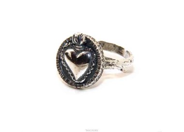 NALBORI Anello Argento 925 da uomo o donna scudo regolabile Sacro Cuore