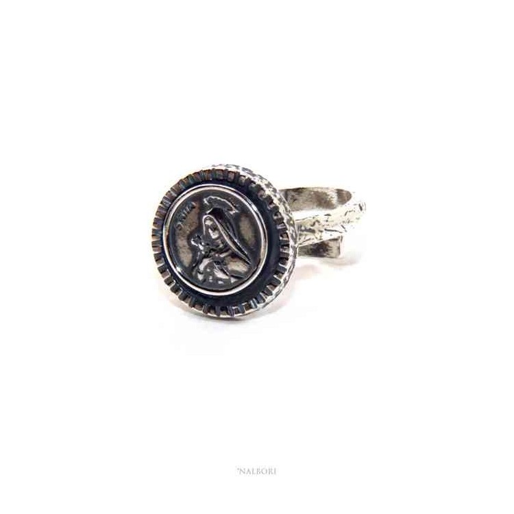 NALBORI Ring Silver 925 for man or woman adjustable shield holy rita