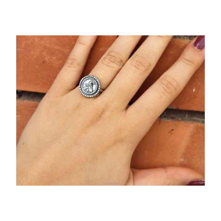 NALBORI Ring Silver 925 for man or woman adjustable shield holy rita