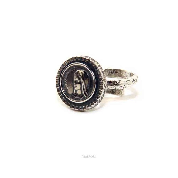 NLB|Ring Silver 925 adjustable shield Medjugorje Madonna