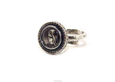 NALBORI Anello Argento 925 da uomo o donna scudo regolabile con Madonna di Medjugorje