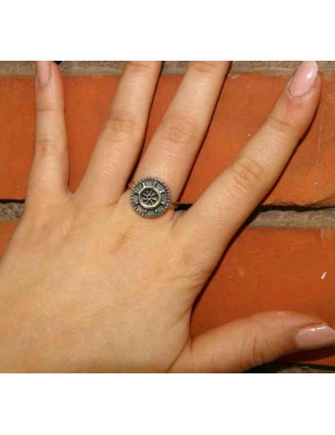 Anello Argento 925 da uomo o donna scudo regolabile timone nautico