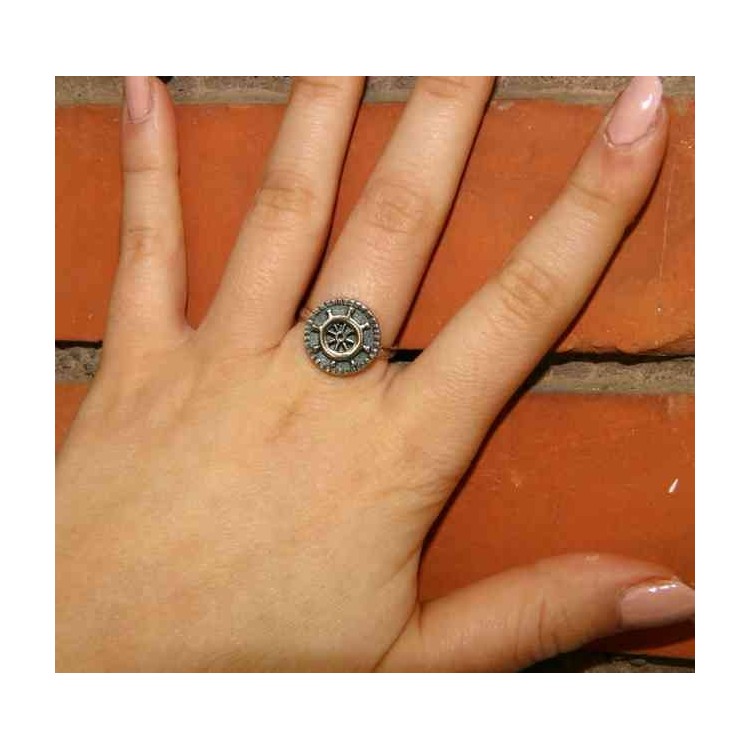 NLB|Anello Argento 925 da uomo o donna scudo regolabile timone nautico