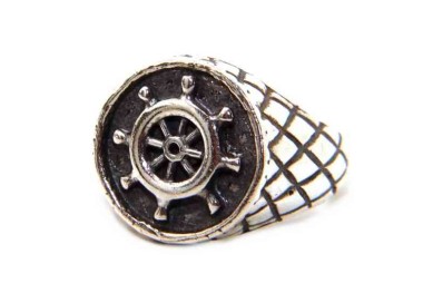 NLB|Anello a rombi argento 925 chevalier regolabile Timone nautico