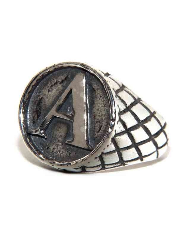 NALBORI Anello Argento 925 rigato chevalier regolabile lettera A NALBORI Anello Argento 925 rigato chevalier regolabile lettera A
