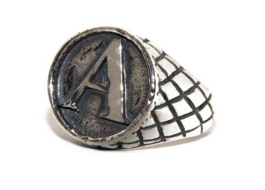 NALBORI Anello Argento 925 rigato chevalier regolabile lettera A