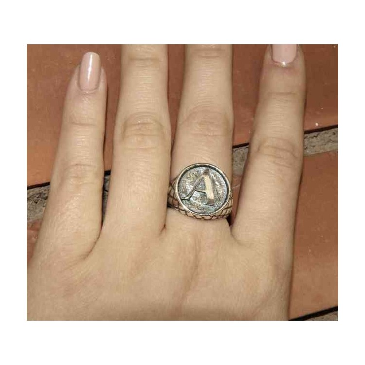 NALBORI Ring Silver 925 chevalier shield adjustable letter A