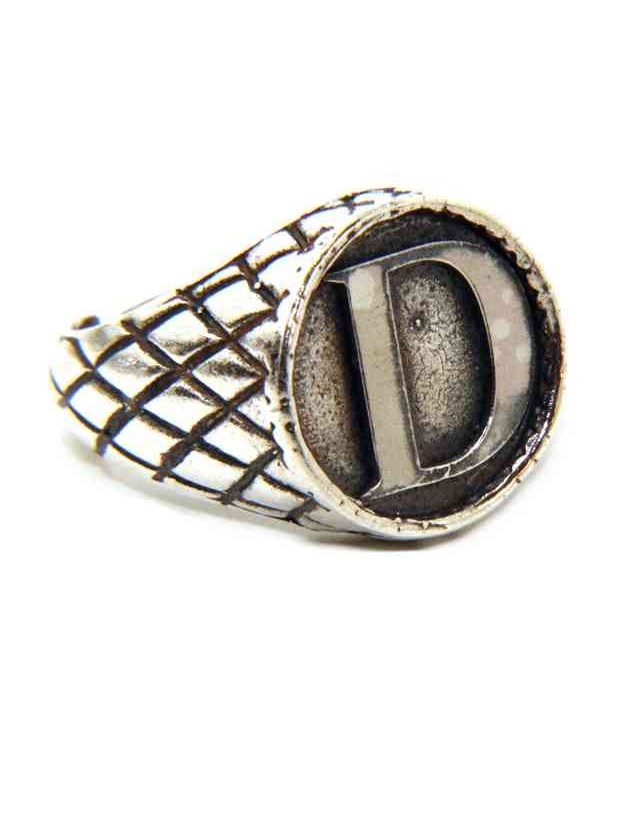 NALBORI Anello Argento 925 rigato chevalier regolabile lettera D NALBORI Anello Argento 925 rigato chevalier regolabile lettera D