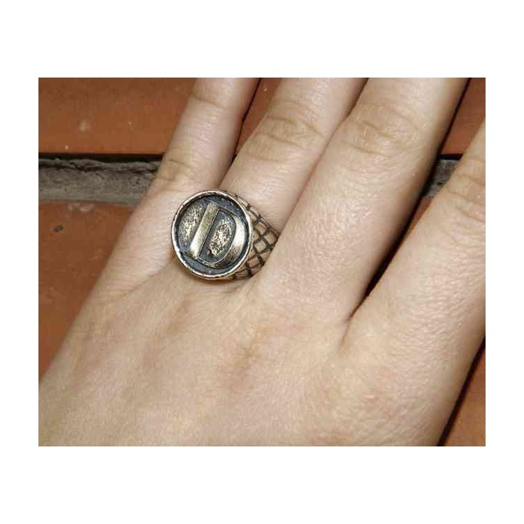NALBORI Anello Argento 925 rigato chevalier regolabile lettera D