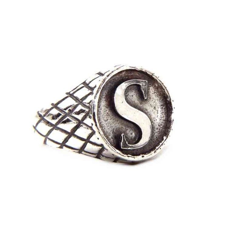 NALBORI Ring Silver 925 chevalier shield adjustable letter S