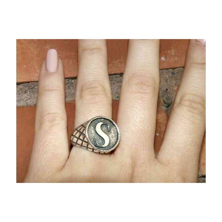 NALBORI Ring Silver 925 chevalier shield adjustable letter S