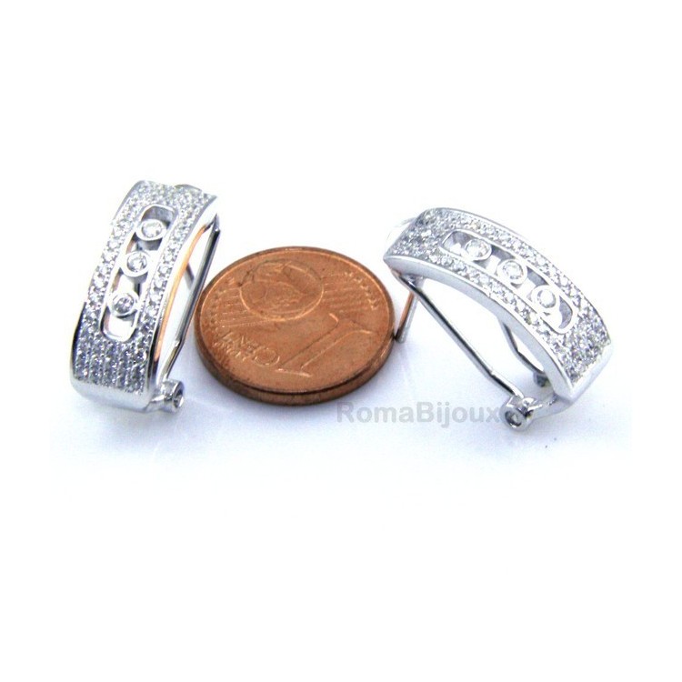 NLB|925 sterling silver earrings with omega binary central locking with 3 zircons from 1 mm