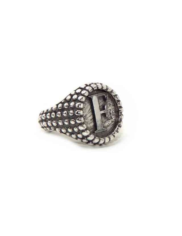 NALBORI Anello Argento 925 pallinato chevalier regolabile lettera F NALBORI Anello Argento 925 pallinato chevalier regolabile lettera F