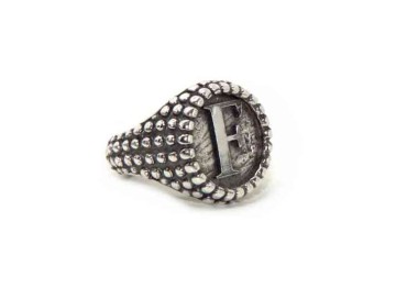 NALBORI Anello Argento 925 pallinato chevalier regolabile lettera F