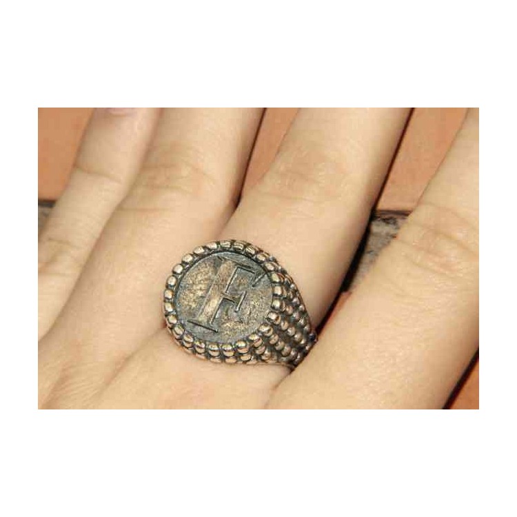 NALBORI Anello Argento 925 pallinato chevalier regolabile lettera F