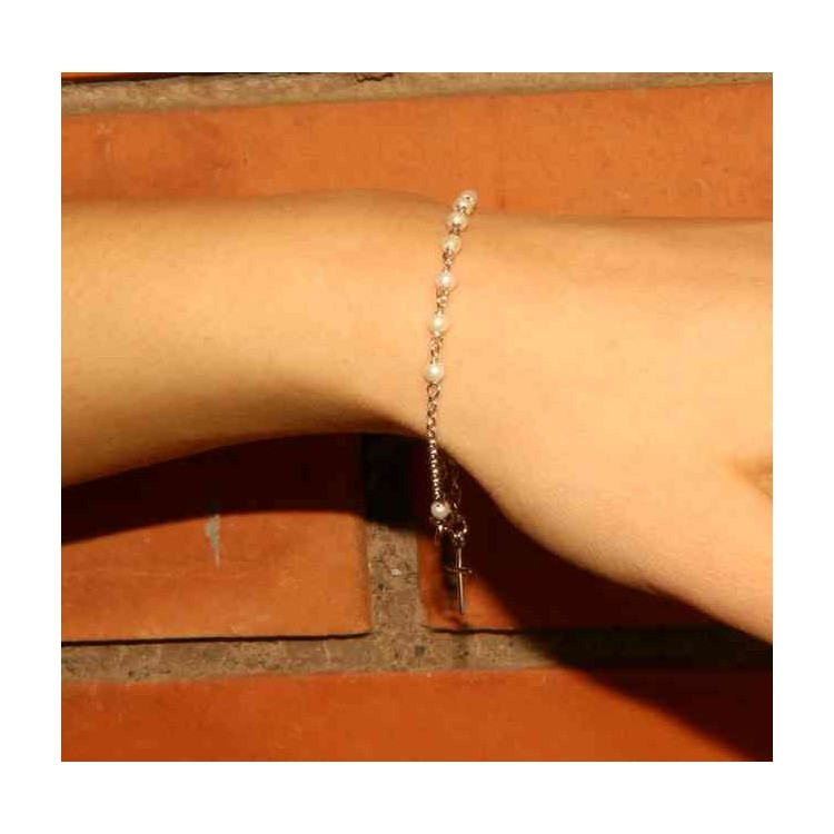 NLB|Rosary bracelet in 925 silver miraculous madonna and white beads
