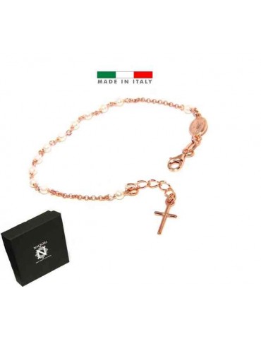 Rosary bracelet in 925 silver in rose gold with white beads