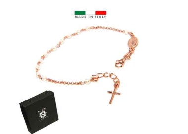 NLB|Rosary bracelet in 925 silver in rose gold with white beads