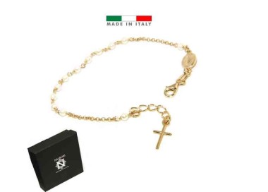 NLB|Rosary bracelet in 925 silver in yellow gold with white beads