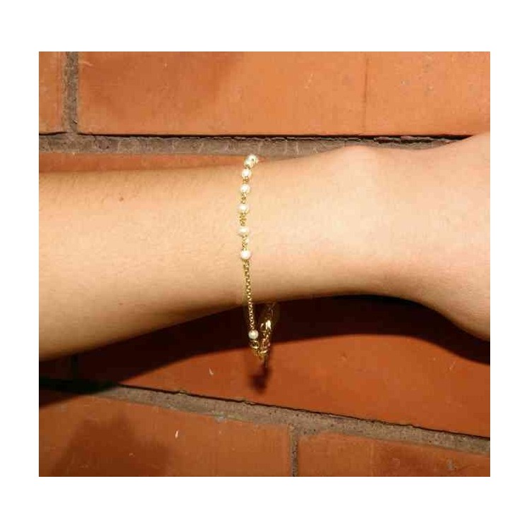 NALBORI Bracciale rosario Argento 925 bagno in oro giallo con perline bianche
