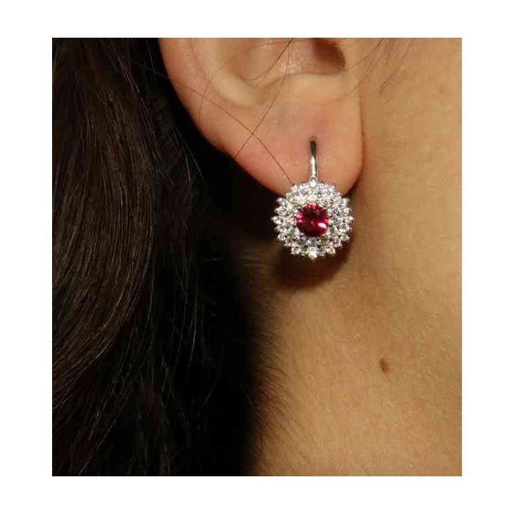 NLB|earrings in silvered 925 sterling silver round of cubic zirconia rubin