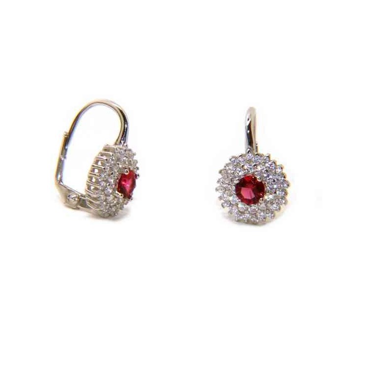NLB|earrings in silvered 925 sterling silver round of cubic zirconia rubin