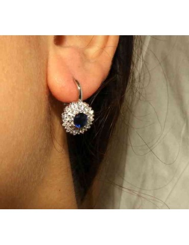 Woman earrings in silvered 925 sterling silver round of cubic zirconia