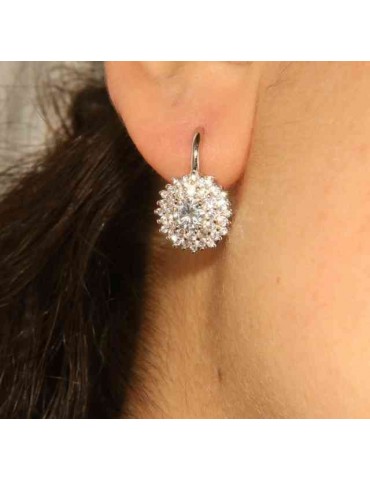 Woman earrings in silvered 925 sterling silver round of cubic zirconia 13mm