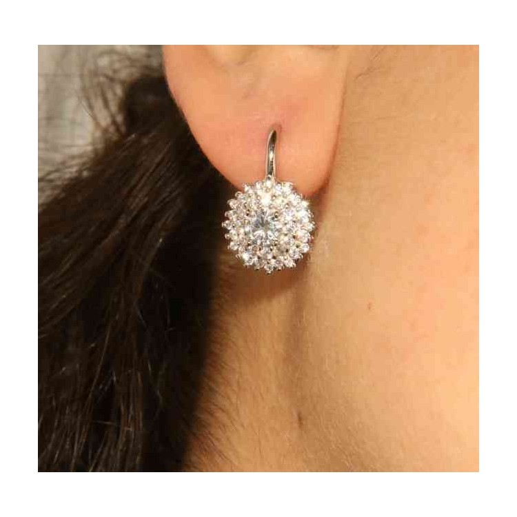 NLB|Woman earrings in silvered 925 sterling silver round of cubic zirconia 13mm