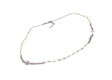 NLB|Rosary necklace 925 silver with round with 48 + 5 white pearls