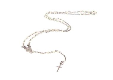 NLB|Y-shaped 925 silver rosary necklace with white pearls 55 cm white gold bath