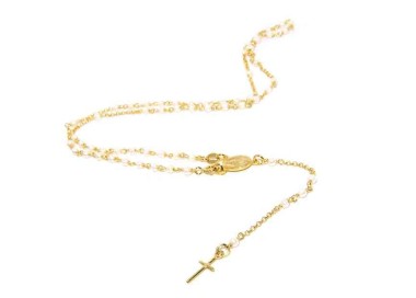 NALBORI Collana Rosario Argento 925 a Y  perle , bagno oro giallo