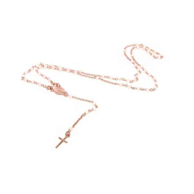 NLB|Y-shaped 925 silver rosary necklace with white pearls 55 cm rose gold bath