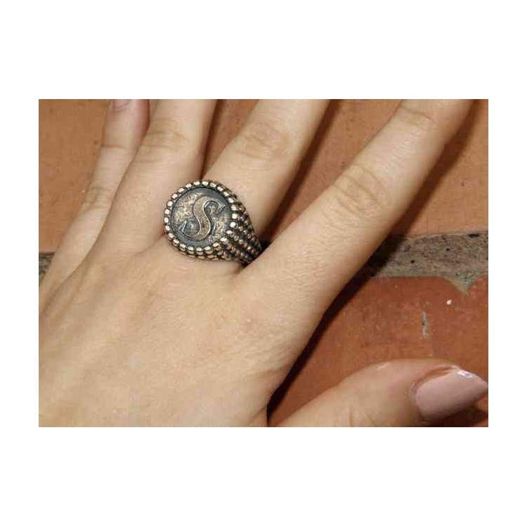 NLB|Ring Silver 925 chevalier shield adjustable letter S