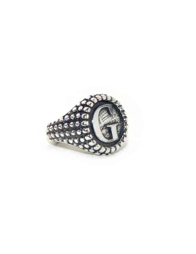 NALBORI Anello Argento 925 pallinato chevalier regolabile lettera G NALBORI Anello Argento 925 pallinato chevalier regolabile lettera G