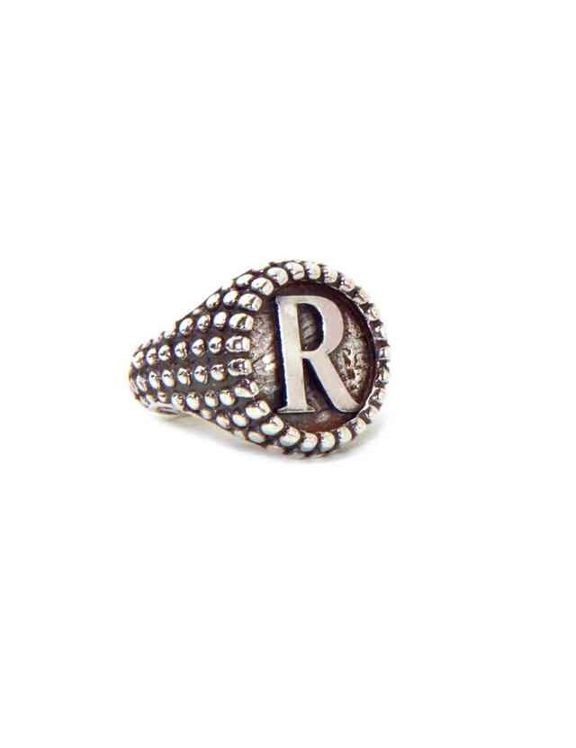 NALBORI Anello Argento 925 pallinato chevalier regolabile lettera R NALBORI Anello Argento 925 pallinato chevalier regolabile lettera R