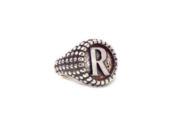 NALBORI Anello Argento 925 pallinato chevalier regolabile lettera R