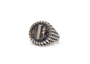 NALBORI Anello Argento 925 pallinato chevalier regolabile lettera L