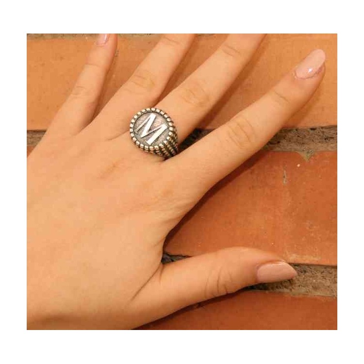 NALBORI Ring Silver 925 chevalier shield adjustable letter M
