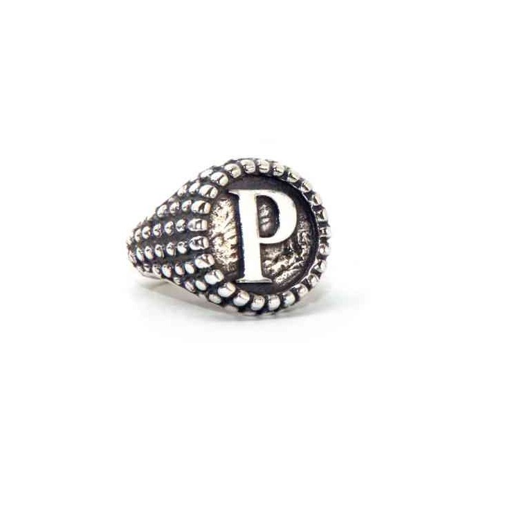 NALBORI Ring Silver 925 chevalier shield adjustable letter P